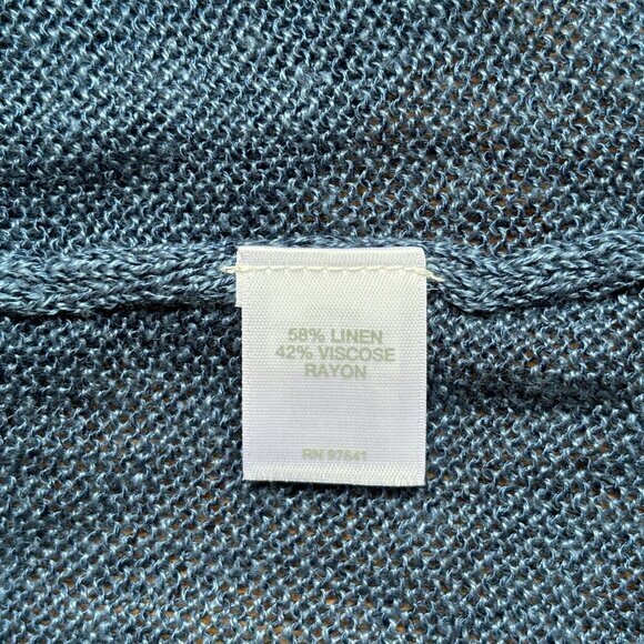 J Jill Sweater Size Small Petite Cardigan Long Open Front Linen Blend Blue - Picture 8 of 8